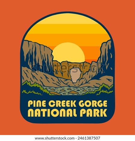 Illustration vector graphic of SUNSET ON PINE CREEK GORGE NATIONAL PARK for apparel design merchandise, such as logos on product packaging