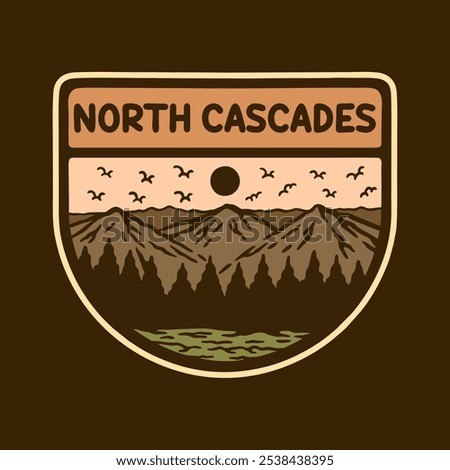 Illustration vector graphic of NORTH CASCADES NATIONAL PARK BADGE LOGO DESIGN VECTOR ILLUSTRATION for apparel design merchandise, such as logos on product packaging