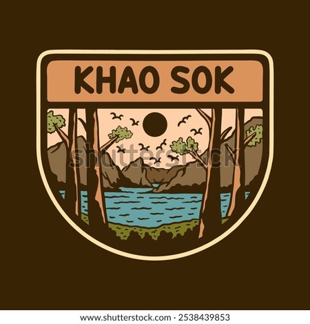 Illustration vector graphic of KHAO SOK NATIONAL PARK BADGE LOGO DESIGN VECTOR ILLUSTRATION for apparel design merchandise, such as logos on product packaging