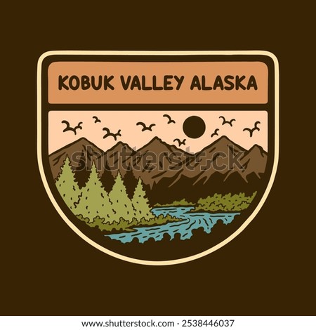 Illustration vector graphic of KOBUK VALLEY ALASKA NATIONAL PARK BADGE LOGO DESIGN VECTOR ILLUSTRATION for apparel design merchandise, such as logos on product packaging