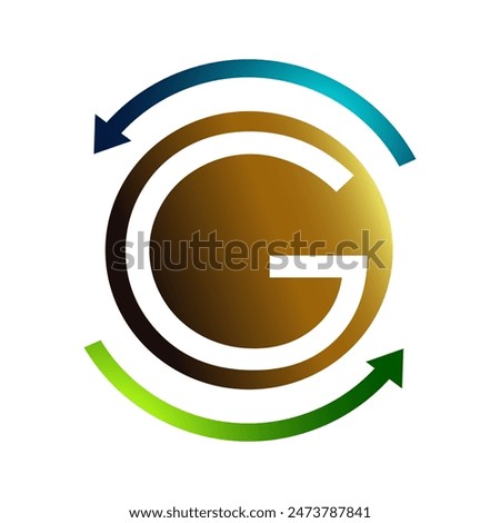 circle letter G logo with flowing round arrow vector concept element