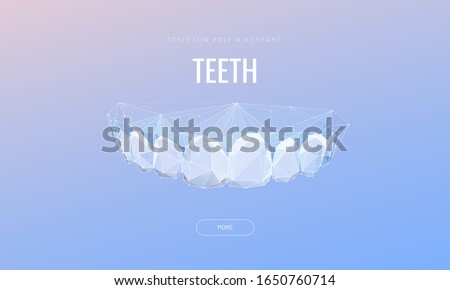 Human jaw low poly wireframe landing page template. 3d teeth mesh art illustration. Dentist, orthodontic services polygonal banner. Mouth cavity hygiene promotional website page design layout