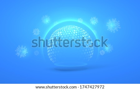 Bubble shield virus and infection protection vector illustration on a blue background. The sphere in the form of a force energy field or barrier is protected from external factors in an abstract style Сток-фото © 