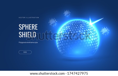 Bubble shield virus and infection protection vector illustration on a blue background. Template for protection and immunity in the form of an energy shield in an abstract glowing style