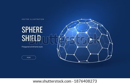 Dome shield geometric vector illustration on a blue background. Geometric translucent shield futuristic for protection in an abstract glowing style