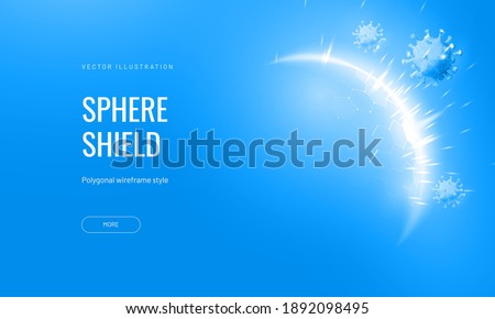 Dome shield geometric vector illustration on a blue background. Bubble shield futuristic for protection in an abstract glowing style. Landing page and cover in tech style