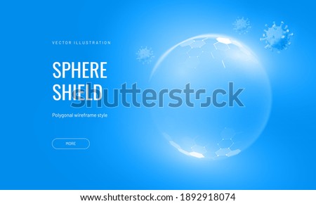 Protection shield with virus futuristic vector illustration on a blue background. Bubble shield in an abstract glowing style. Landing page and cover in tech style