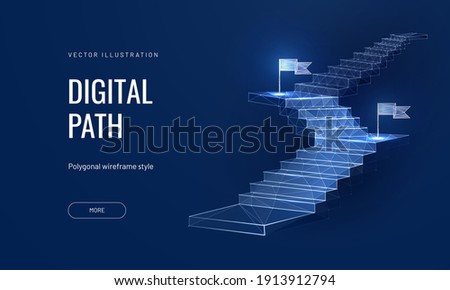 Vision target on a blue background. Business mission concept or goal achievement in a futuristic polygonal style. Digital path abstract vector illustration