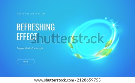 Light fresh effect on blue background. Element for fresheners, cleaners, giving menthol aroma. Air flow from mint leaves. Vector illustration