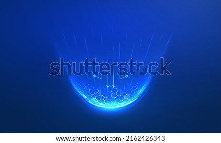 Force shield from air flow, light effect on a dark background. The dome barrier protects against emission or dust, the concept for a filter or protective screen. Vetor illustration