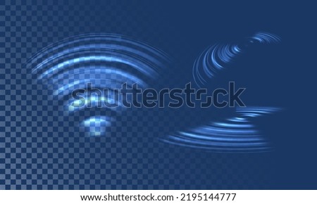 Sensor waves signal or scanner laser in futuristic light style on transparent background. Sensor elements set for HUD design. Vector illustration