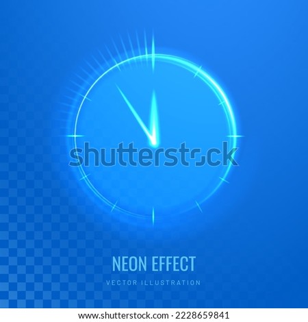 Clock light effect in digital futuristic style. Glowing clock silhouette as a symbol of time. Vector illustration of laser blue neon clock for background