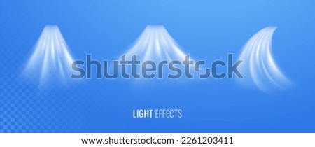 Air flow and water drop set of vector elements. Abstract light effect blowing from an air conditioner, purifier or humidifier. Dynamic isometric blurred motion flow