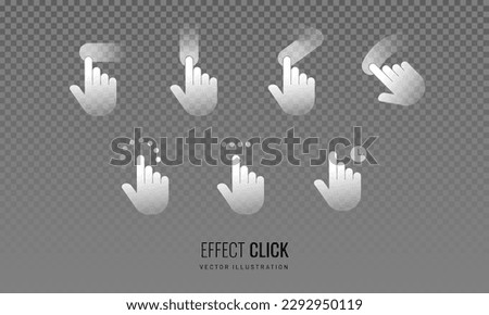 Touch effect of hand gesture on transparent background. Icon of hand movement on the touch screen with blurry motion in white color. Vector illustration of swipe here icon