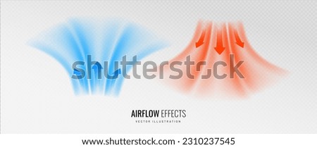 Air flow set of vector elements on a transparent background. Abstract light effect blowing from an air conditioner, purifier or humidifier. Dynamic blurred flow motion