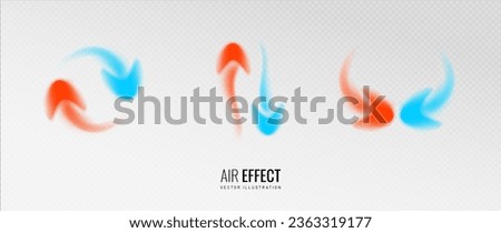 Arrow air flow effect on a transparent background. A set of arrows indicating the temperature regulation of air flow. Vector illustration