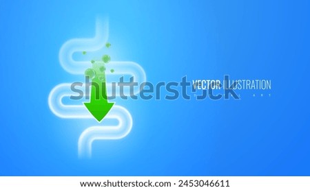 Intestinal metabolism vector illustration. Abstract digestive tract and arrow as a symbol of the effect of drugs to improve digestion - medical banner