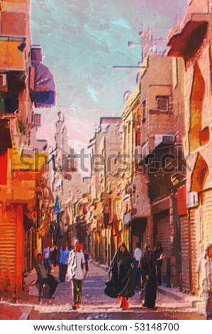 original oil painting of egypt cairo market place