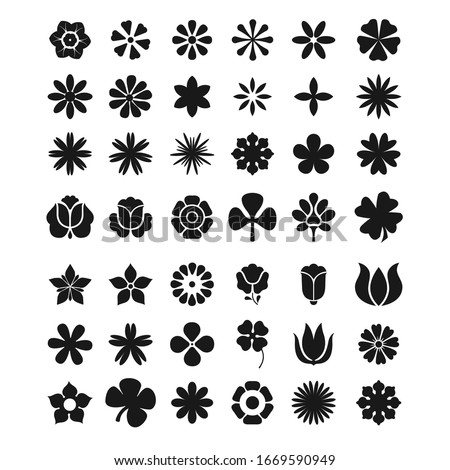 Flowers silhouette icon set nature concept