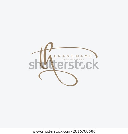 Letter TH gold handwritten logo design template.