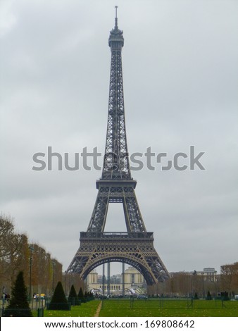 The Eiffel Tower (Tour Eiffel) in Paris France seen from Champ de Mars
