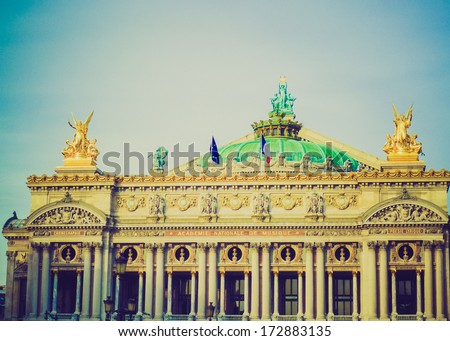 Vintage looking Opera de Paris (Paris Opera House) in Paris France
