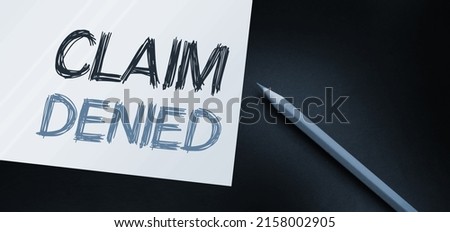 Claim denied words and orange pencil besides. Application rejected education ar business tender concept. Foto stock © 