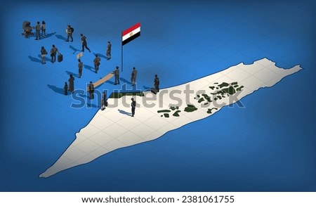 Palestinian civilian refugees are leaving the Gaza Strip for Egypt. People are fleeing crisis and war in search of safety and freedom. Israel's war against Hamas. Isometric vector