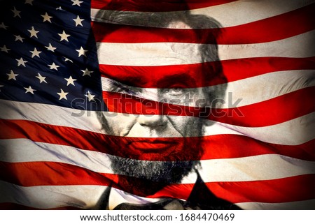 Portrait of President Abraham Lincoln and American flag, 4th of July, Civil War, united states president, history, historical, honest, holidays, famous, slavery, racism, black lives matter, battle