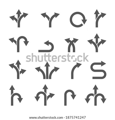 way direction arrow sign vector set, icon illustration design template. three-way direction arrow sign. Way vector icon illustration design template.