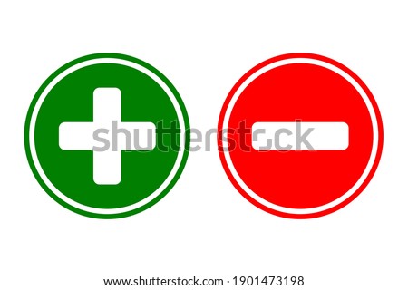 Plus and minus sign icon. Green plus and red minus symbol.