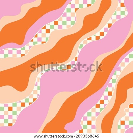 Curvy Checkerboard Psychedelic Y2K 70s Diagonal Fun Funky Retro Background Stationary Fashion Textile Repeat Seamless Pattern