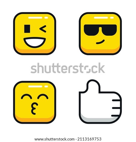 Set of emoji. Set of emoticons on a light yellow tone, flat illustration. Square emoticons. Square emoji. Expressions in a square. Emoticon icon. Different emotions collection. Emoticon isolated.
