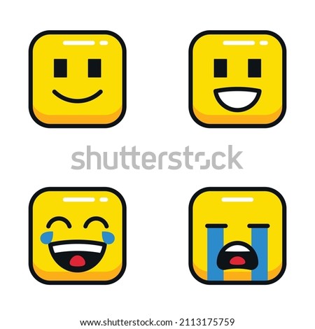 Set of emoji. Set of emoticons on a light yellow tone, flat illustration. Square emoticons. Square emoji. Expressions in a square. Different emotions collection. Smile, laught, sad emoji.