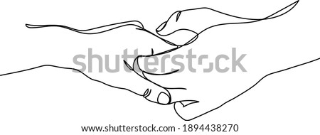 Hands holding one another. Continuous one line drawing. Minimalism design.