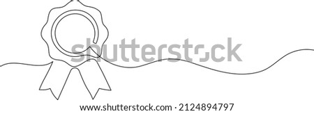 Award winning ribbon - first place concept. Continuous one line drawing. Minimalistic vector illustration.