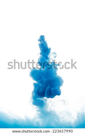 blue Ink swirling in water, cloud of ink in water isolated on white. Abstract banner paints.