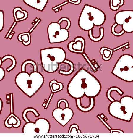 Seamless pattern, hearts, lock and key. Scrapbooking Elements for cards, prints, stickers, wallpaper, fabric, textile, gift paper. Love, wedding and Valentine's day.