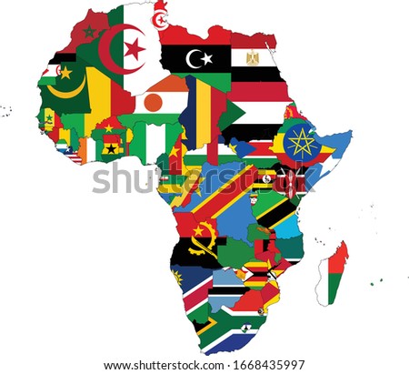 vector illustration of Map of African countries with national flag
