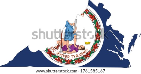 vector illustration of Map of US state of Virginia with flag