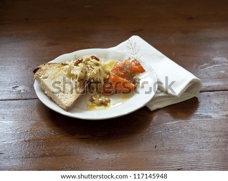 salmon dish course in a restaurant