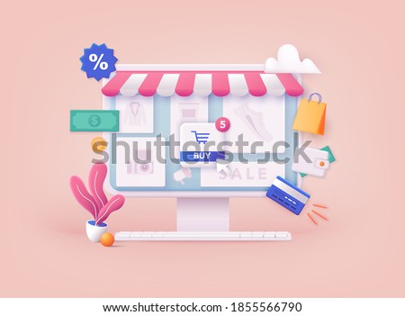3D Web Vector Illustrations. Online shopping.Design graphic elements, signs, symbols. Mobile marketing and digital marketing.
