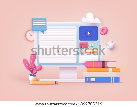 3D Web Vector Illustrations. Online concept. Computer with open pages.