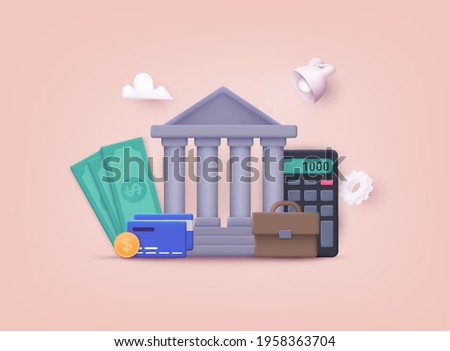 Banking, purchasing and transaction, electronic funds transfers and bank wire transfer. 3D Vector Illustrations.