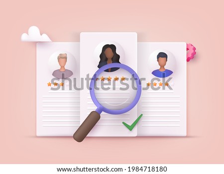 Human resource management and hiring concept. Job interview, recruitment agency vector illustration. 3D Vector Illustrations.
