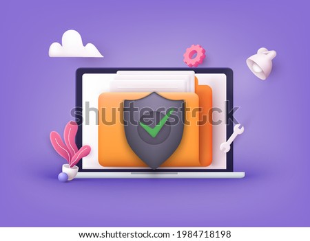 Secure confidential files folder with paper documents access and private lock. 3D Vector Illustrations.