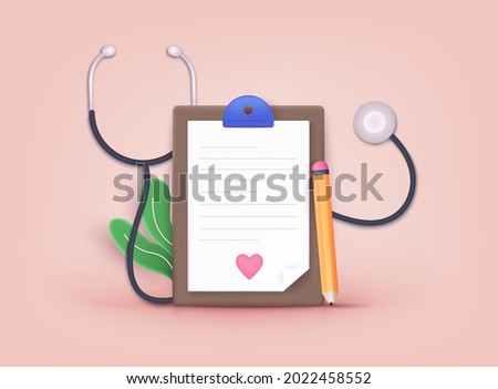 Medical checkup as annual doctor health test appointment tiny person concept. Health insurance concept. 3D Web Vector Illustrations.