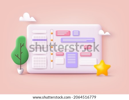 Planning concept. Entrepreneurship and calendar schedule planning with filling course campaign. 3D Web Vector Illustrations.