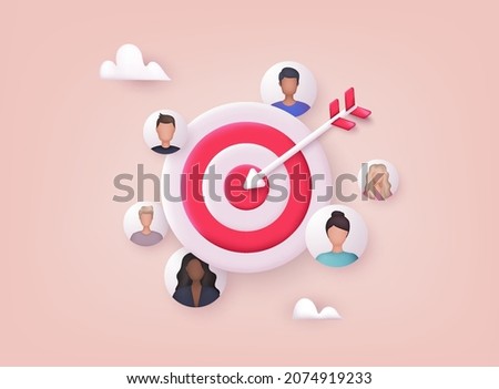 Target customer concept. Customer attraction campaign, accurate promo, advertising. 3D Web Vector Illustrations.