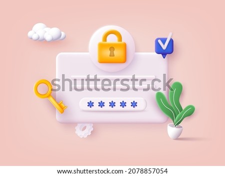 Personal data security concept. Secure information transfer background. 3D Web Vector Illustrations.